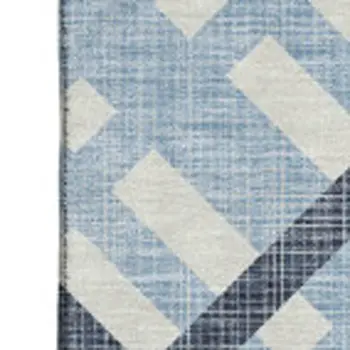 3' X 5' Sky Blue And Ivory Geometric Washable Area Rug With UV Protection