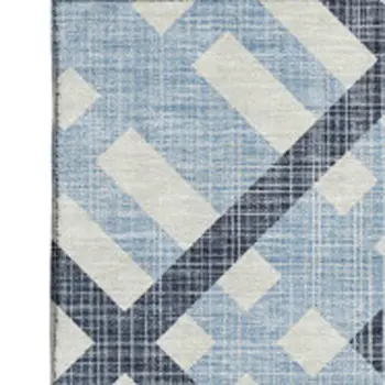 5' X 8' Sky Blue And Ivory Geometric Washable Area Rug With UV Protection
