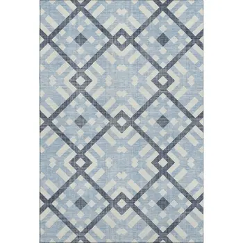 10' X 14' Sky Blue And Ivory Geometric Washable Area Rug With UV Protection