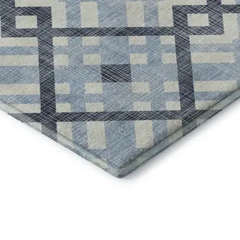 10' X 14' Sky Blue And Ivory Geometric Washable Area Rug With UV Protection