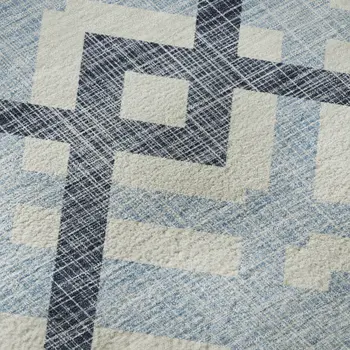 10' X 14' Sky Blue And Ivory Geometric Washable Area Rug With UV Protection
