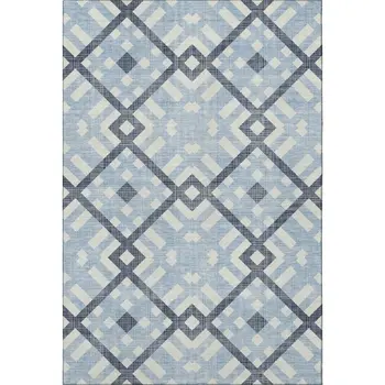 10' X 14' Sky Blue And Ivory Geometric Washable Area Rug With UV Protection