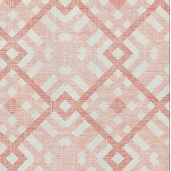 3' X 5' Salmon And Ivory Geometric Washable Area Rug With UV Protection