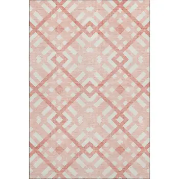 8' X 10' Salmon And Ivory Geometric Washable Area Rug With UV Protection