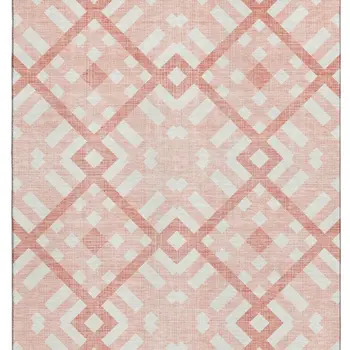 10' X 14' Salmon And Ivory Geometric Washable Area Rug With UV Protection