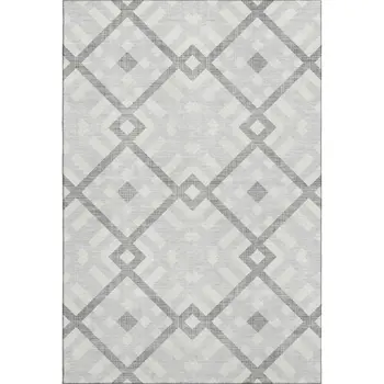 9' X 12' Silver And Ivory Geometric Washable Area Rug With UV Protection