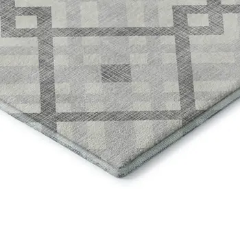 9' X 12' Silver And Ivory Geometric Washable Area Rug With UV Protection