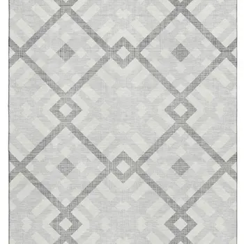9' X 12' Silver And Ivory Geometric Washable Area Rug With UV Protection