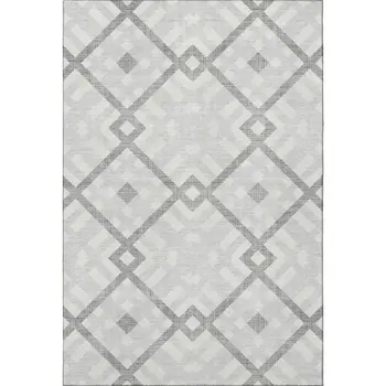 10' X 14' Silver And Ivory Geometric Washable Area Rug With UV Protection