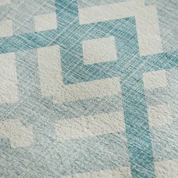3' X 5' Teal And Ivory Geometric Washable Area Rug With UV Protection