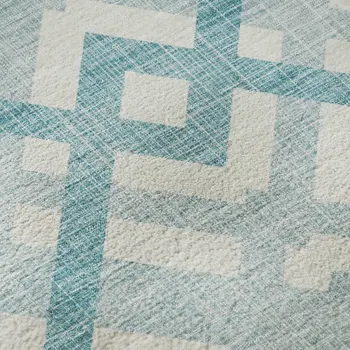 10' X 14' Teal And Ivory Geometric Washable Area Rug With UV Protection