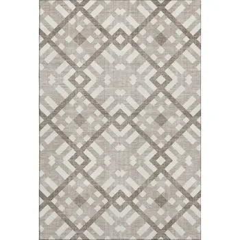 5' X 8' Taupe And Ivory Geometric Washable Area Rug With UV Protection