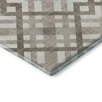 5' X 8' Taupe And Ivory Geometric Washable Area Rug With UV Protection