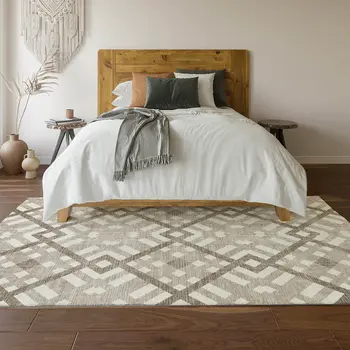 5' X 8' Taupe And Ivory Geometric Washable Area Rug With UV Protection
