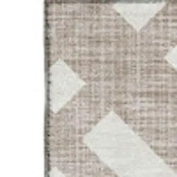 5' X 8' Taupe And Ivory Geometric Washable Area Rug With UV Protection