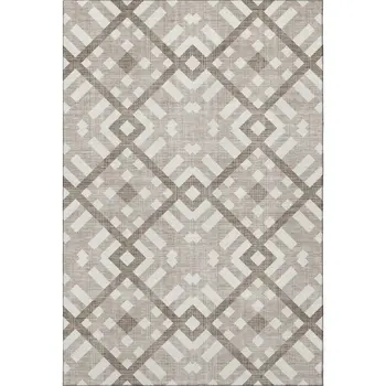 5' X 8' Taupe And Ivory Geometric Washable Area Rug With UV Protection