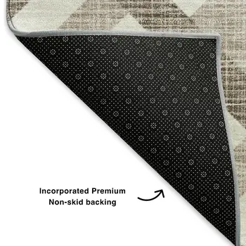 8' Taupe And Ivory Geometric Washable Round Rug With UV Protection