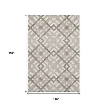 10' X 14' Taupe And Ivory Geometric Washable Area Rug With UV Protection