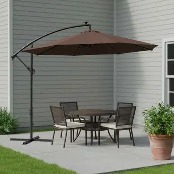 95" Brown Polyester Octagonal Tilt Lighted Market Patio Umbrella with Stand