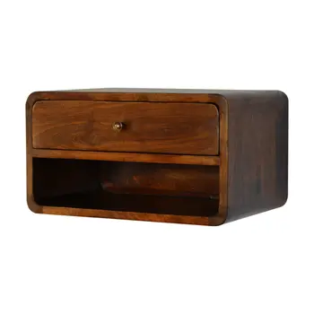 18" Brown Solid Wood One Drawer Floating Nightstand
