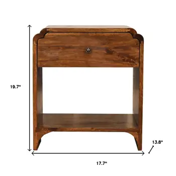 20" Brown Solid Wood One Drawer Nightstand