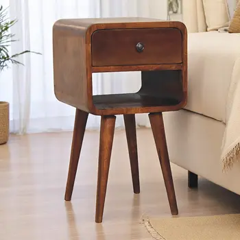 22" Brown Solid Wood One Drawer Nightstand