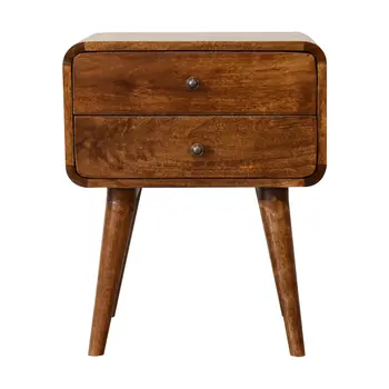 22" Brown Solid Wood Two Drawer Nightstand