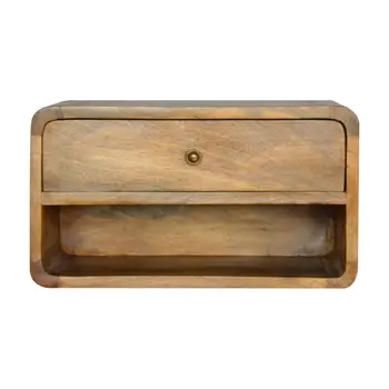 18" Beige Solid Wood One Drawer Floating Nightstand