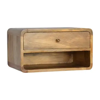 18" Beige Solid Wood One Drawer Floating Nightstand