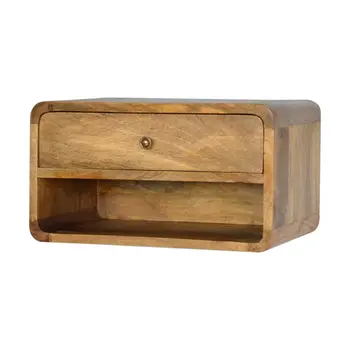 18" Beige Solid Wood One Drawer Floating Nightstand