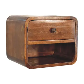 12" Brown Solid Wood Square One Drawer Floating Nightstand