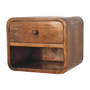 12" Brown Solid Wood Square One Drawer Floating Nightstand