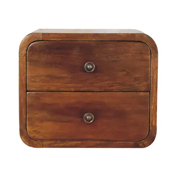 12" Brown Solid Wood Square Two Drawer Floating Nightstand