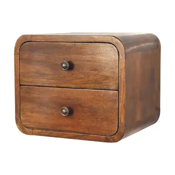 12" Brown Solid Wood Square Two Drawer Floating Nightstand