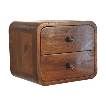 12" Brown Solid Wood Square Two Drawer Floating Nightstand