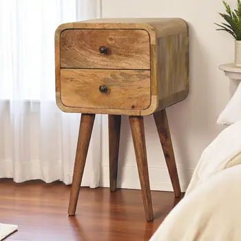 22" Beige Solid Wood Square Two Drawer Nightstand