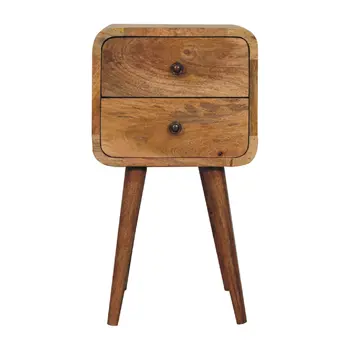 22" Beige Solid Wood Square Two Drawer Nightstand