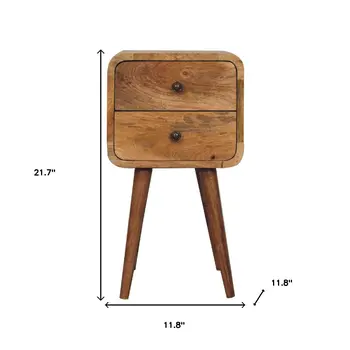22" Beige Solid Wood Square Two Drawer Nightstand