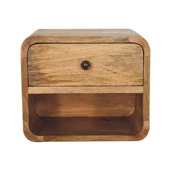 12" Beige Solid Wood Square One Drawer Floating Nightstand