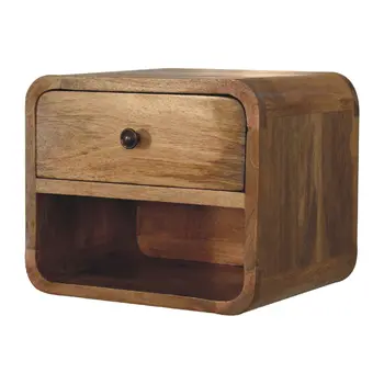 12" Beige Solid Wood Square One Drawer Floating Nightstand