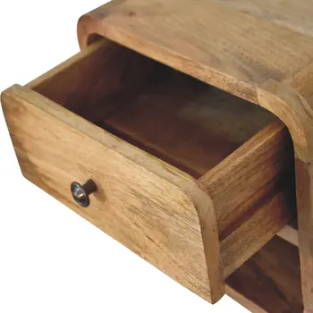 12" Beige Solid Wood Square One Drawer Floating Nightstand