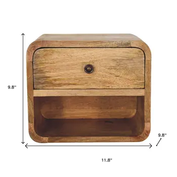 12" Beige Solid Wood Square One Drawer Floating Nightstand