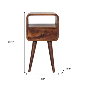 22" Brown Solid Wood Square One Drawer Nightstand
