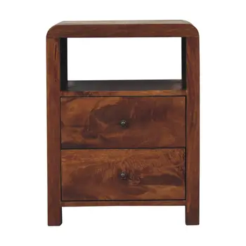 24" Brown Solid Wood Two Drawer Nightstand
