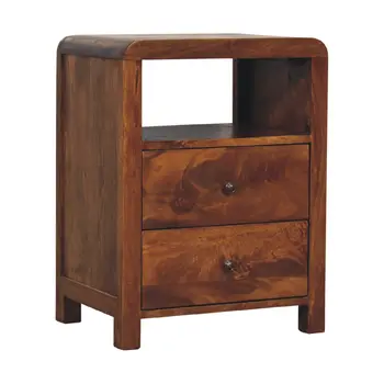 24" Brown Solid Wood Two Drawer Nightstand