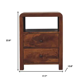 24" Brown Solid Wood Two Drawer Nightstand