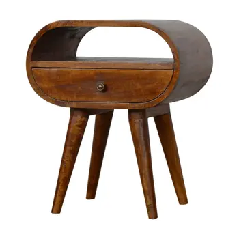 21" Brown Solid Wood Oval One Drawer Nightstand