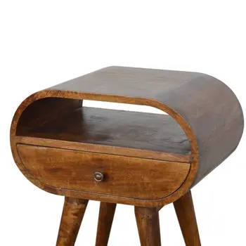 21" Brown Solid Wood Oval One Drawer Nightstand