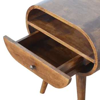 21" Brown Solid Wood Oval One Drawer Nightstand