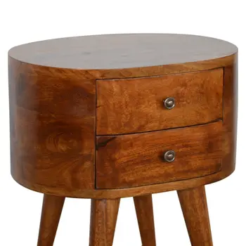 21" Brown Solid Wood Round Two Drawer Nightstand